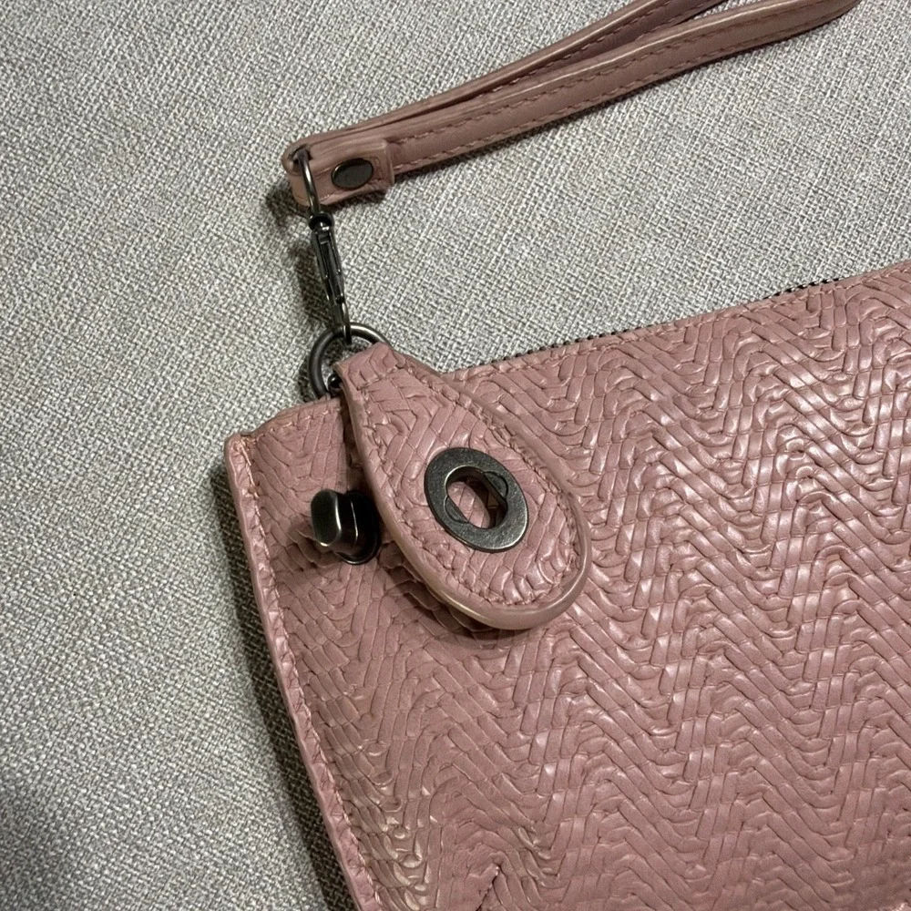 JOY Susan Blush Pink Textured Wristlet Wallet Clutch | Zip Top | Crossbody Strap